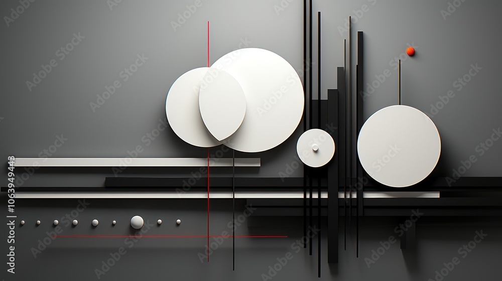 Poster abstract composition featuring geometric shapes and lines on a textured background.