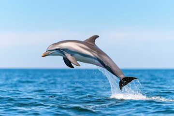 Wild animals in their natural habitat. Dolphins jumping over breaking waves in the Pacific Ocean. Hawaii Pacific Ocean wildlife scenery.