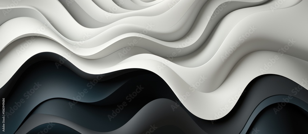 Poster abstract waves in shades of gray and black create a dynamic, fluid design.