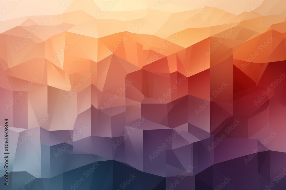Poster abstract geometric landscape with soft gradients and angular shapes in warm and cool tones.