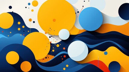 Abstract design featuring colorful circles and waves, emphasizing modern graphic aesthetics.