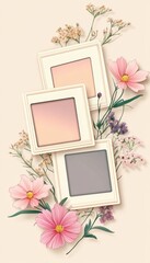 Elegant blank Polaroid frames with floral and pastel decorations