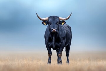 The head of a bull is depicted in this vibrant watercolor painting. Stock image