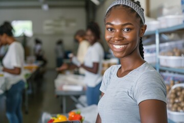 Portrait of a young female volunteer community center