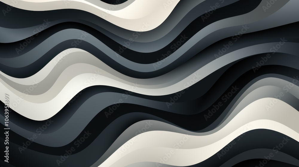 Poster abstract wavy pattern in monochromatic shades creating a smooth, flowing design.
