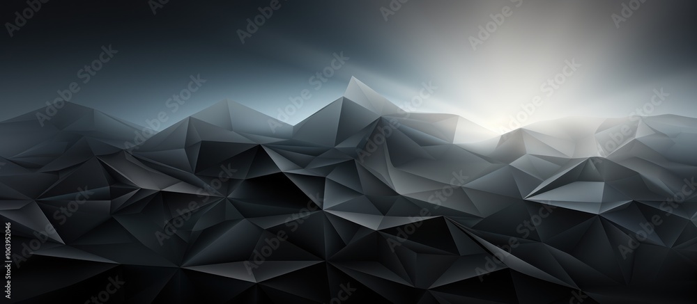Poster abstract geometric landscape with sharp peaks and soft light.