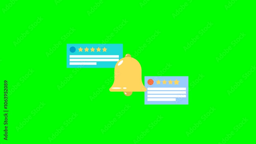 Poster three positive notifications with five stars. alarm clock is on green screen. new email message. ale