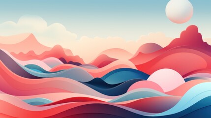 A vibrant, abstract landscape with flowing waves and soft colors, evoking tranquility.