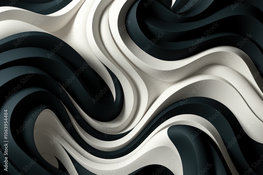 Aufkleber abstract design featuring swirling black and white shapes creating a dynamic visual flow.