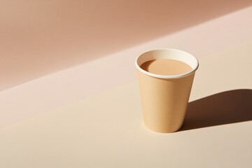 Minimalist Kraft Paper Cup with Coffee on Neutral Background for Modern Design Concepts