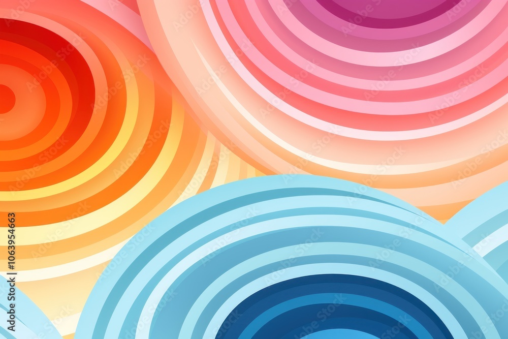 Poster abstract design featuring concentric circles in warm and cool color gradients.