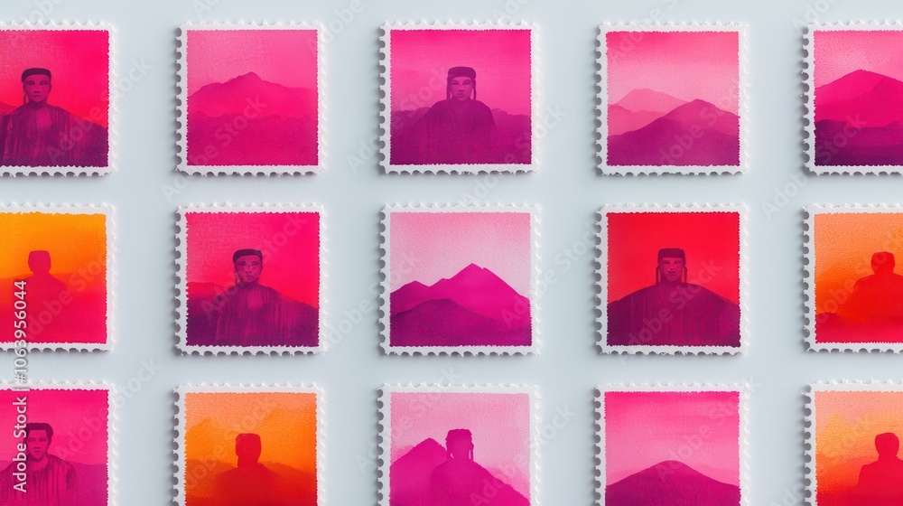 Poster colorful stamp design in multiple rows