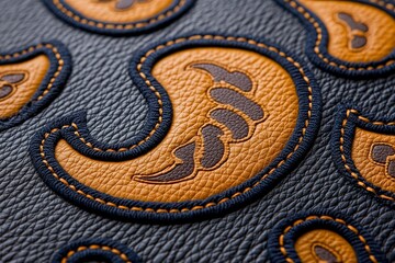 Close-up of golden brown genuine leather, embossed with floral trend patterns, wallpapers or banners