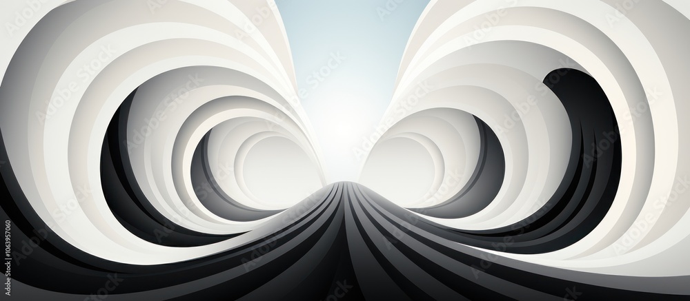 Poster abstract design featuring wave-like forms converging towards a light source.