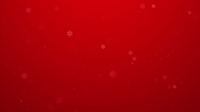 Abstract snowflake animation, bright red background. Festive mood, background particle animation, falling snowflakes, New Year, Christmas