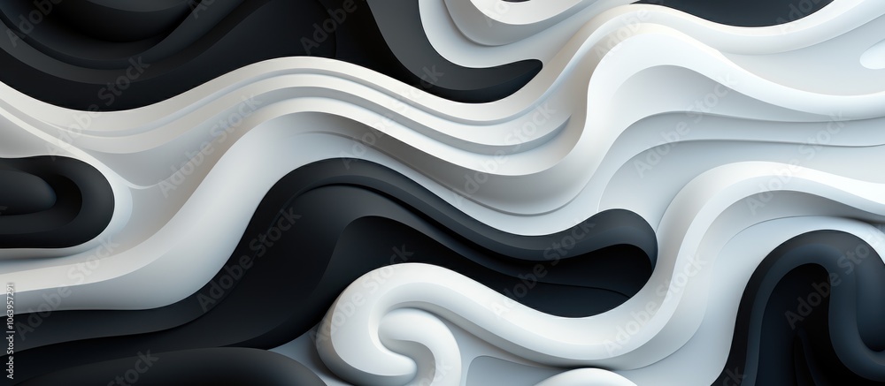 Canvas Prints abstract wavy design in black, white, and gray tones, creating a fluid visual effect.