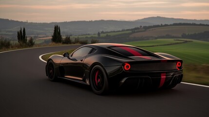 Fototapeta premium Black and Red Sports Car on Scenic Roadway