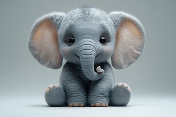 Cute Baby Elephant Sitting on a White Background – Hyperrealistic Studio Photography

