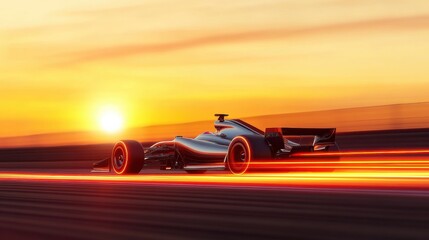 Obraz premium Dynamic Race Car Zooming at Sunset