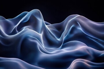 Fototapeta premium Flowing blue waves of light create a serene and abstract composition in a dark setting