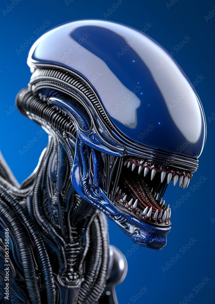 Wall mural three-dimensional depiction of an abstract silhouette of a grey alien on a star field