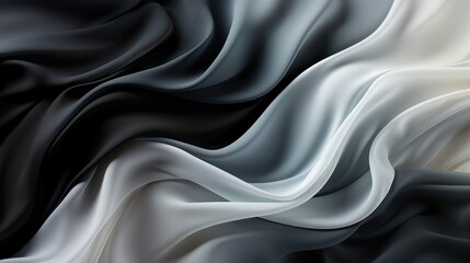 Obraz premium A flowing fabric design featuring waves of black, gray, and white silk textures.