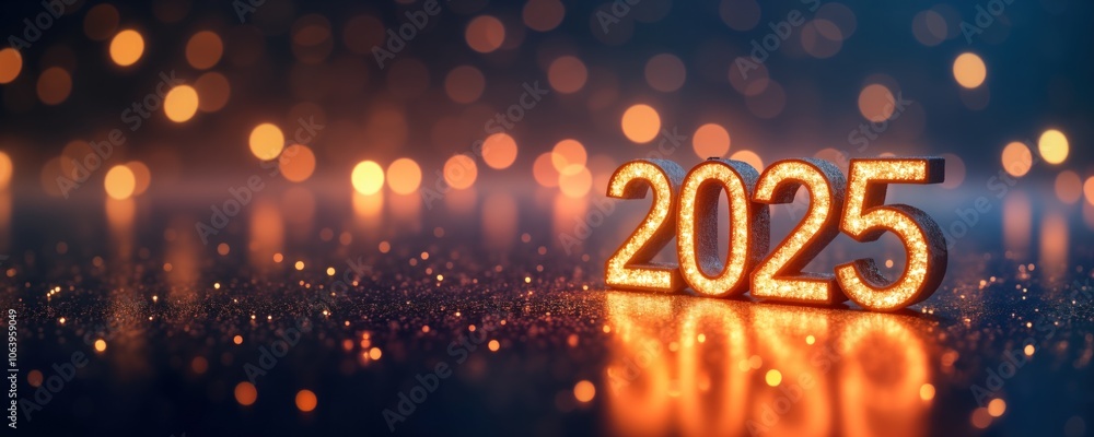 Poster vibrant gradient colors on digital clock displaying 2025 countdown. bright orange, dark shades creat