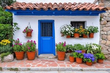 Fototapeta premium The ancient buildings of Prossedi, a medieval village in Italy's Lazio region, are crossed by a small road.