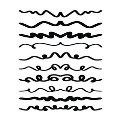 Hand drawn divider icon vector illustration design element of swish, swash, swoosh underline swirl squiggle stroke line