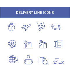 shipping and delivery vector line icons set