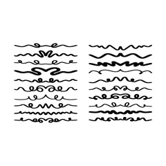 Obraz premium Hand drawn divider icon vector illustration design element of swish, swash, swoosh underline swirl squiggle stroke line