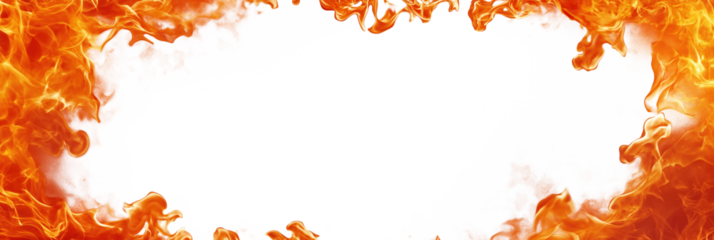 Vibrant orange flame radiates heat in circular motion. White border isolates fiery inferno. Bright color, intense heat, and contrast draw attention. Background is light gray, neutral, and calm.
