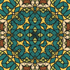 Seamless pattern with original multi-colored ornament imitating stained glass. Version 3. Vector illustration