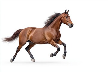 Obraz premium An isolated png of a handsome brown stallion galloping and jumping.