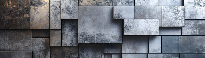 Abstract Wall of Textured Gray and Brown Rectangular Panels