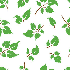 Green Leaf Silhouette Vector Seamless Pattern. Autumn Leaves of Plant and Trees. 