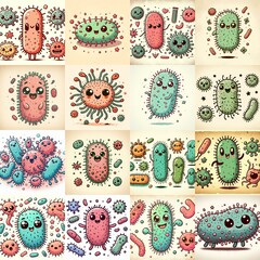 Cartoon bacteria. Vintage drawing style. AI generated illustration
