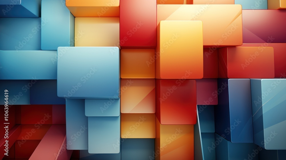 Poster abstract geometric shapes in vibrant colors creating a modern, dynamic composition.