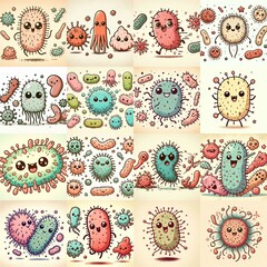 Cartoon bacteria. Vintage drawing style. AI generated illustration