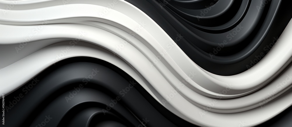 Poster abstract wave design in black and white with smooth curves and layers.