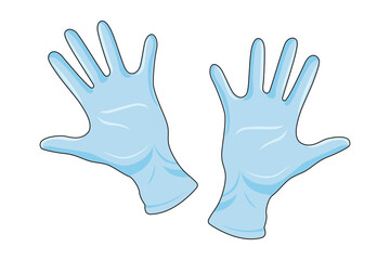 Obraz premium Illustration of a pair of blue disposable gloves, facing upward with fingers spread.