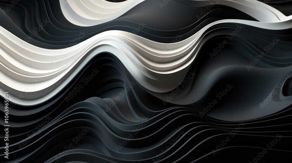 Poster abstract waves in black and white create a fluid, dynamic visual texture.