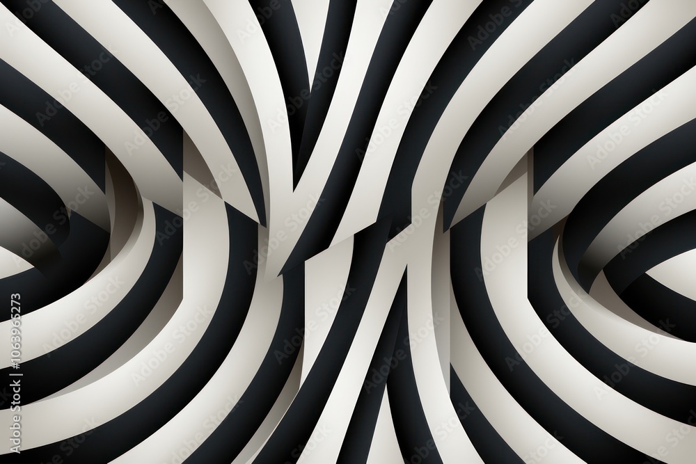 Poster abstract design featuring flowing black and white lines creating a dynamic visual effect.