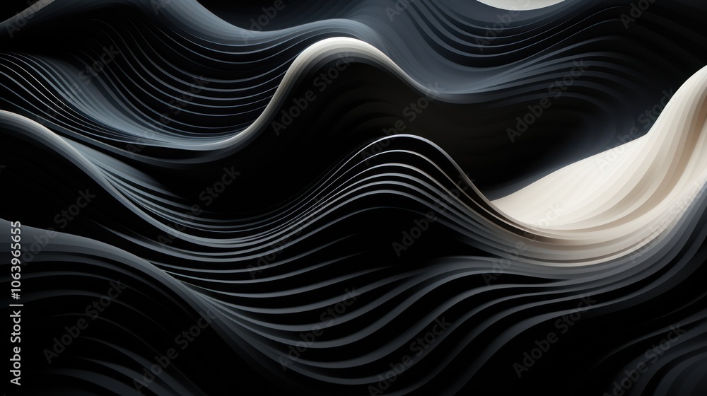 Poster abstract waves in monochrome colors create a dynamic and fluid visual texture.