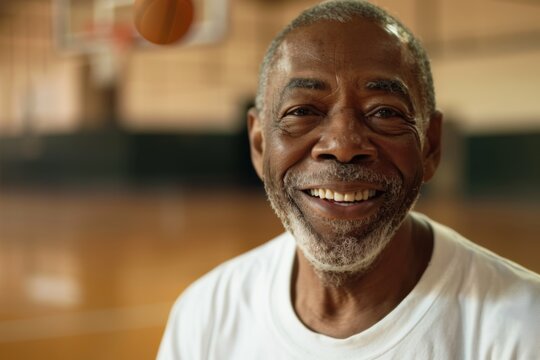 Smiling portrait of a senior male African American basketball player