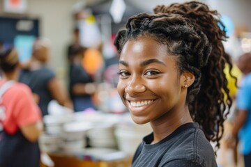 Portrait of a young female volunteer community center