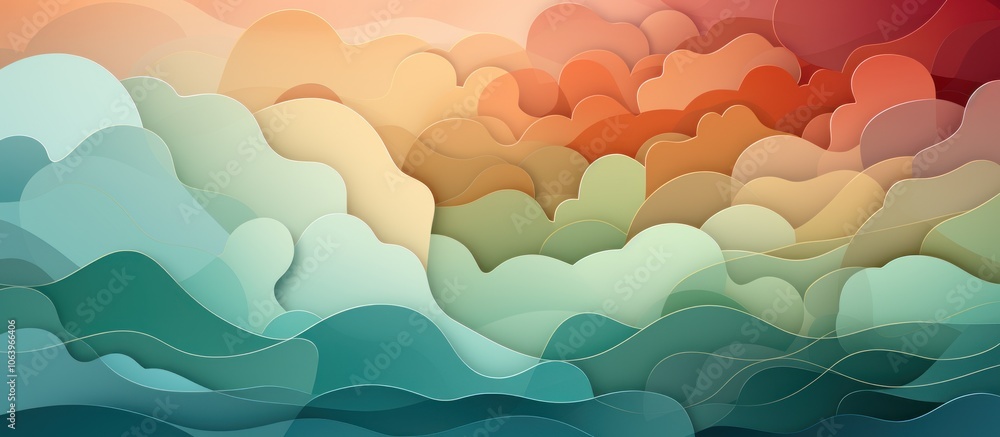 Wall mural abstract illustration of colorful waves and clouds in soft gradients.