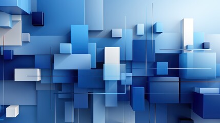 Abstract blue geometric composition with varying shapes and gradients.