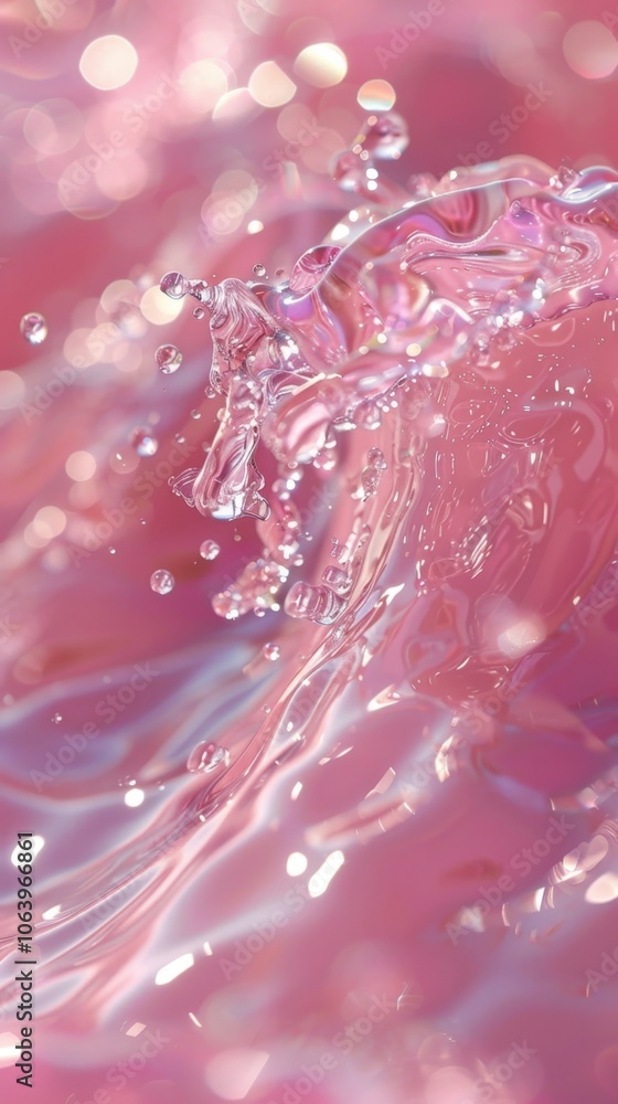 Poster a vibrant 3d render showcasing droplets of water splashing off a swirling surface, illuminated by so