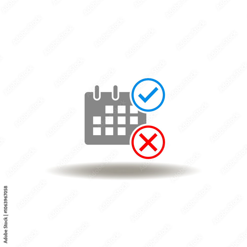 Poster vector illustration of calendar with cross and check marks. symbol of attendance. icon of absence.